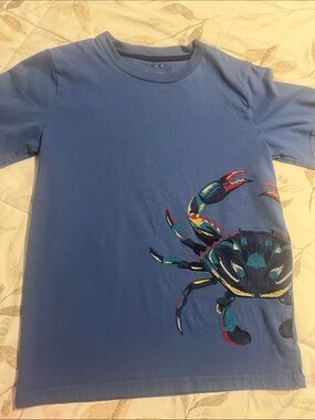 Gymboree Blue Short-Sleeve Tee with Colorful Crab Embroidery